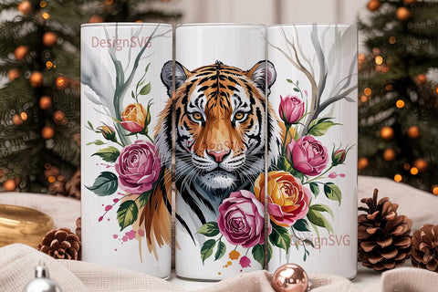 Mystical Floral Tiger 20oz Tumbler Wrap Sublimation DesignSVG 