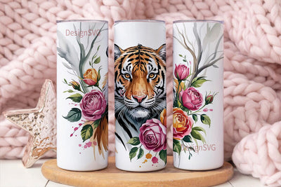 Mystical Floral Tiger 20oz Tumbler Wrap Sublimation DesignSVG 