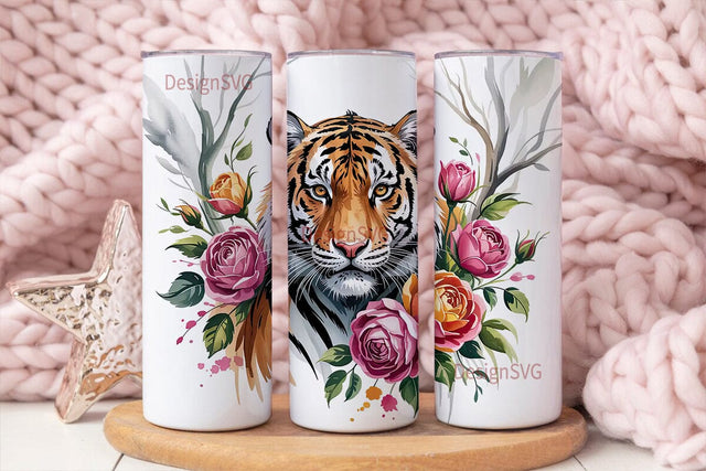 Mystical Floral Tiger 20oz Tumbler Wrap Sublimation DesignSVG 