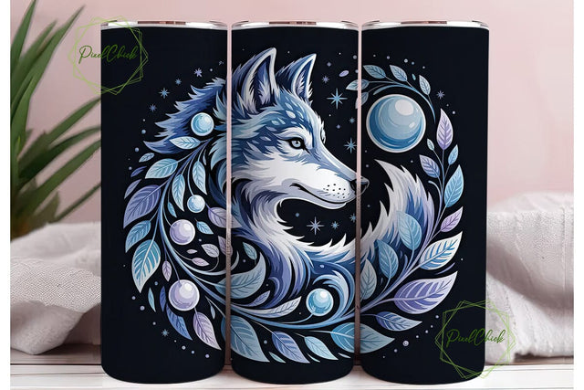 Mystical Floral Wolf 20oz Tumbler Wrap Sublimation PixelChick 