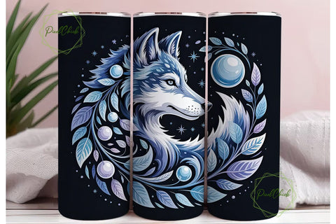 Mystical Floral Wolf 20oz Tumbler Wrap Sublimation PixelChick 