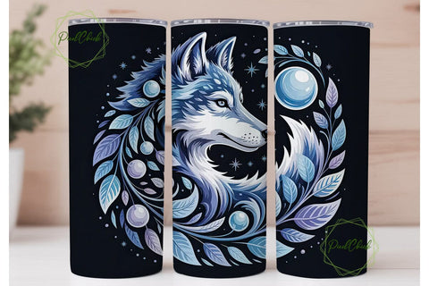 Mystical Floral Wolf 20oz Tumbler Wrap Sublimation PixelChick 