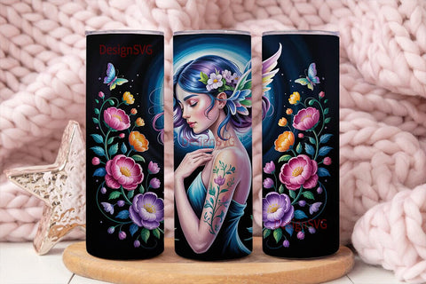 Mystical Floral Woman 20oz Tumbler Wrap Sublimation DesignSVG 