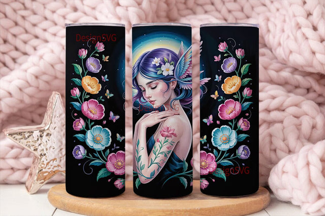 Mystical Floral Woman 20oz Tumbler Wrap Sublimation DesignSVG 