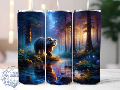 Mystical Forest Bear Tumbler, Forest Stream Tumbler, Wildlife 20oz Wrap, Sublimation Design, Nature Lover Gift, Enchanted Bear Wrap, Rustic Forest Tumbler Sublimation ToriDesigns 