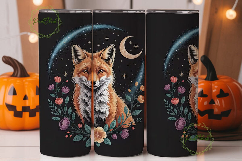 Mystical Fox & Moon 20oz Tumbler Wrap Sublimation PixelChick 