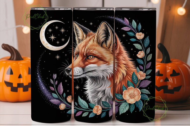 Mystical Fox & Moon 20oz Tumbler Wrap Sublimation PixelChick 