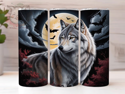 Mystical Full Moon Wolf Tumbler, White Wolf Wrap, Mystical Moon Cup, 20oz Sublimation Wrap, Stylish Wolf Design Tumbler, Artistic Lunar Wolf Cup, Whimsical Moonlight Theme Wrap Sublimation Lara' s Designs 