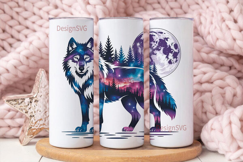 Mystical Galaxy Wolf 20oz Tumbler Wrap Sublimation DesignSVG 