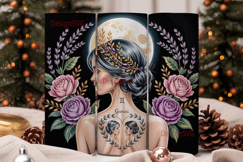 Mystical Gemini Woman 20oz Tumbler Wrap Sublimation DesignSVG 