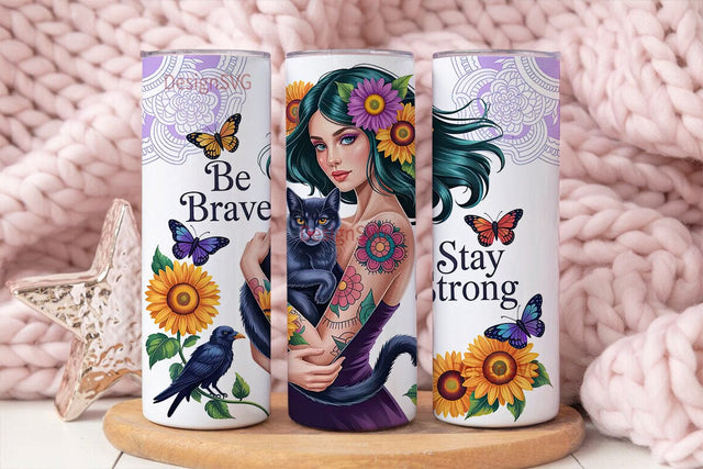 Mystical Girl & Cat 20oz Tumbler Wrap Sublimation DesignSVG 