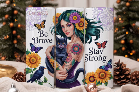 Mystical Girl & Cat 20oz Tumbler Wrap Sublimation DesignSVG 