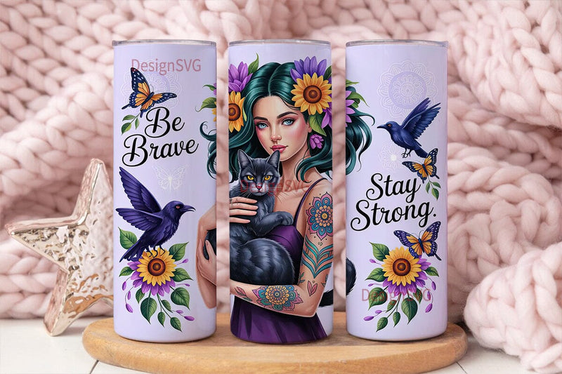 Mystical Girl & Cat 20oz Tumbler Wrap Sublimation DesignSVG 
