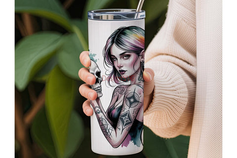 Mystical Goth Girl 20oz Tumbler Wrap Sublimation DesignSVG 