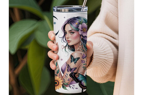 Mystical Goth Girl 20oz Tumbler Wrap Sublimation DesignSVG 