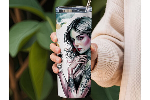 Mystical Goth Girl 20oz Tumbler Wrap Sublimation DesignSVG 
