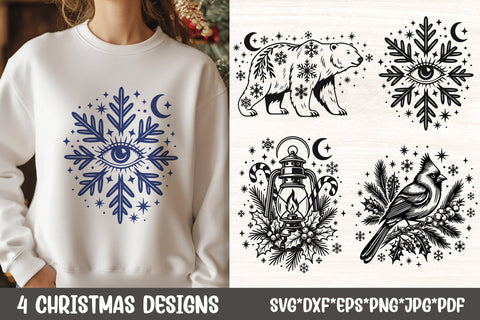 Mystical Gothic Christmas SVG Files | Eye Snowflake, Bear, Lantern, Cardinal SVG Tafti Art 