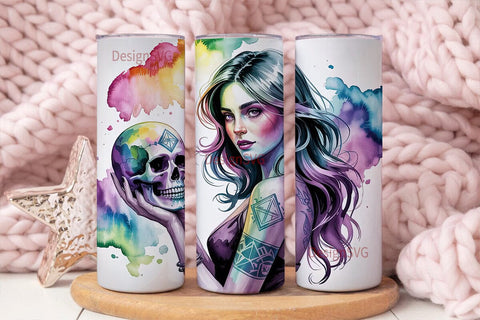 Mystical Gothic Girl 20oz Tumbler Wrap Sublimation DesignSVG 