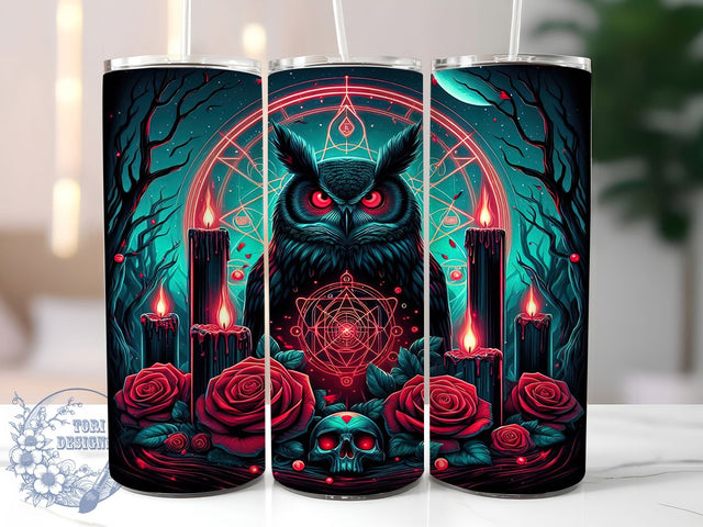 Mystical Gothic Owl Halloween Tumbler, Red And Teal Owl Wrap, Gothic Rose Sublimation, Dark Fantasy Owl Cup, Spooky Owl Drinkware, Halloween Owl Tumbler Design, Mystical Gothic Owl Sublimation ToriDesigns 
