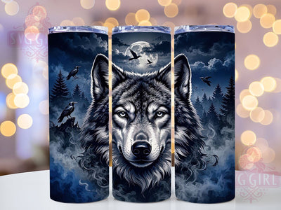 Mystical Gray Wolf Moon 20oz Tumbler, Wolf Motif, Gray Art Design, Moon Theme, Mystical Accent, Dark Charm, Sublimation Wrap, 20oz Tumbler Sublimation SvggirlplusArt 
