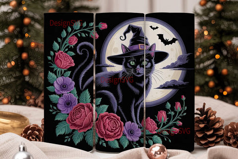 Mystical Halloween Cat 20oz Tumbler Sublimation DesignSVG 
