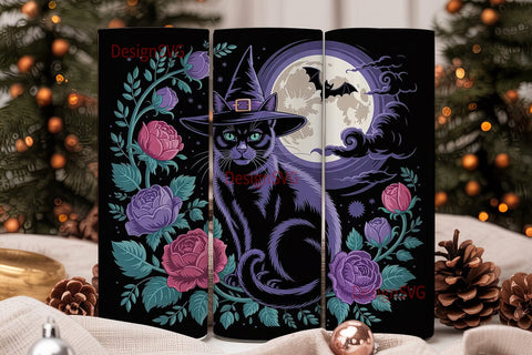 Mystical Halloween Cat 20oz Tumbler Sublimation DesignSVG 