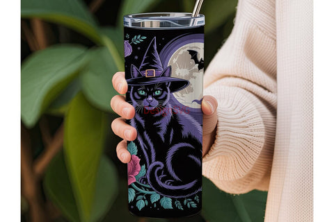 Mystical Halloween Cat 20oz Tumbler Sublimation DesignSVG 
