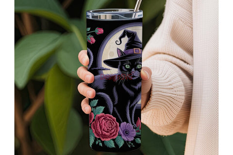 Mystical Halloween Cat 20oz Tumbler Sublimation DesignSVG 