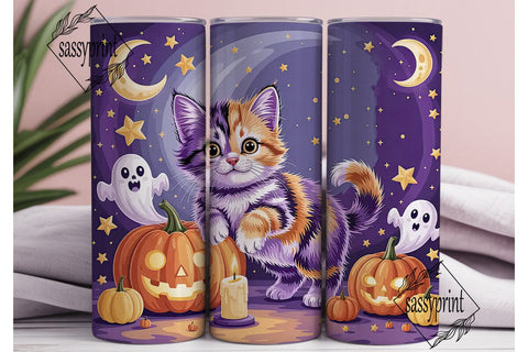 Mystical Halloween Kitten 20oz Tumbler Sublimation sassyprint 