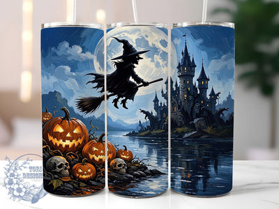 Mystical Halloween Moon 20oz Tumbler, Spooky Night, Glowing Moon, Witchy Vibes, Dark Fantasy, Purple And Teal, Enchanted Autumn, Sublimation Wrap Sublimation ToriDesigns 