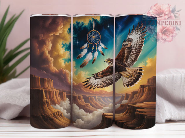 Mystical Hawk Dreamcatcher Tumbler Wrap, Southwestern Dreamcatcher, Tribal Style, Boho Theme, Ethnic Art, Tumbler Wrap, Sublimation Design Sublimation Li Zamperini 