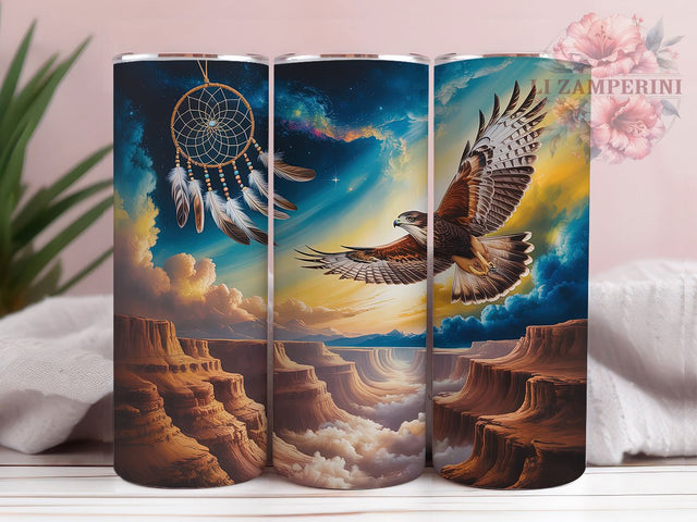 Mystical Hawk Dreamcatcher Tumbler Wrap, Southwestern Dreamcatcher, Tribal Style, Boho Theme, Ethnic Art, Tumbler Wrap, Sublimation Design Sublimation Li Zamperini 