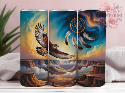 Mystical Hawk Dreamcatcher Tumbler Wrap, Southwestern Dreamcatcher, Tribal Style, Boho Theme, Ethnic Art, Tumbler Wrap, Sublimation Design Sublimation Li Zamperini 