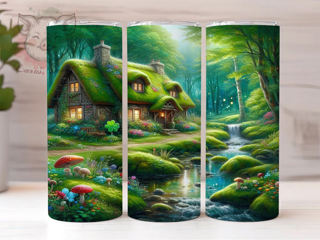 Mystical Irish Cottage Shamrock Tumbler, St. Patrick's Day, Cottage Tumbler, 20oz Tumbler Wrap, Sublimation Design, Irish Decor, Mystical Gifts, Shamrock Drinkware Sublimation Lara' s Designs 