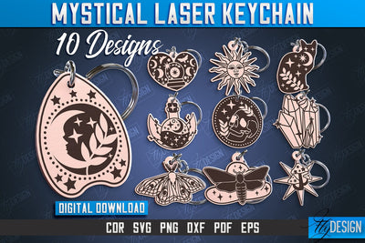 Mystical Laser Keychain Bundle | Mystical Symbols Design | Magic Sign | CNC File SVG Fly Design 