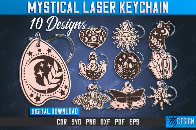 Mystical Laser Keychain Bundle | Mystical Symbols Design | Magic Sign | CNC File SVG Fly Design 