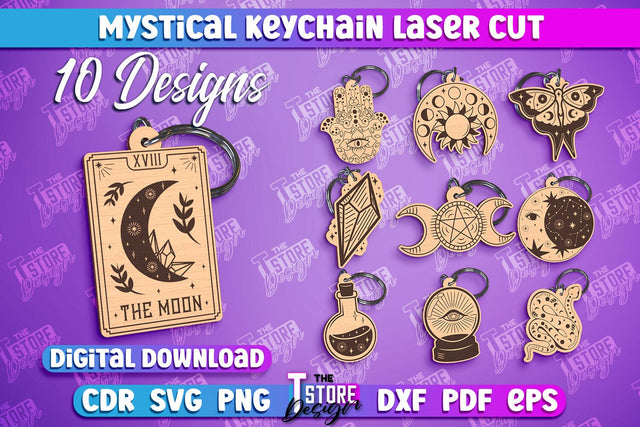 Mystical Laser Keychain Bundle | Mystical Symbols Design | Magic Sign Laser Cut Design SVG The T Store Design 