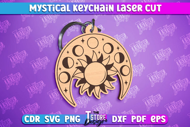 Mystical Laser Keychain | Mystical Symbols Design | Magic Sign Moon and Sun SVG The T Store Design 