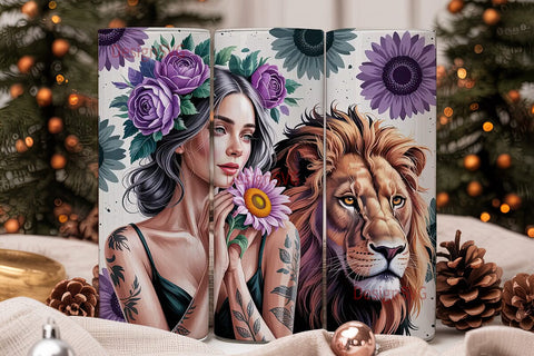 Mystical Lion Woman 20oz Tumbler Wrap Sublimation DesignSVG 