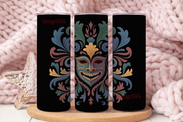 Mystical Mask Floral Tumbler Wrap Sublimation DesignSVG 