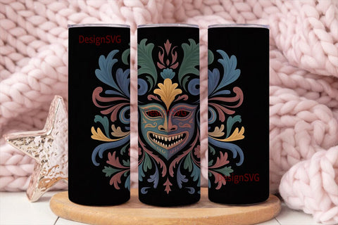 Mystical Mask Floral Tumbler Wrap Sublimation DesignSVG 