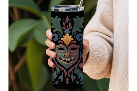 Mystical Mask Floral Tumbler Wrap Sublimation DesignSVG 