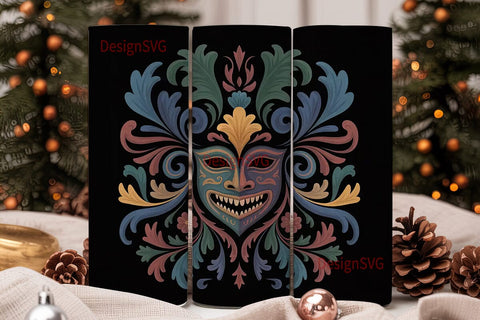 Mystical Mask Floral Tumbler Wrap Sublimation DesignSVG 