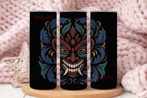 Mystical Mask Floral Tumbler Wrap Sublimation DesignSVG 