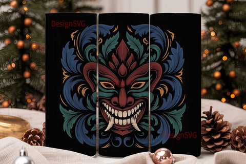 Mystical Mask Floral Tumbler Wrap Sublimation DesignSVG 