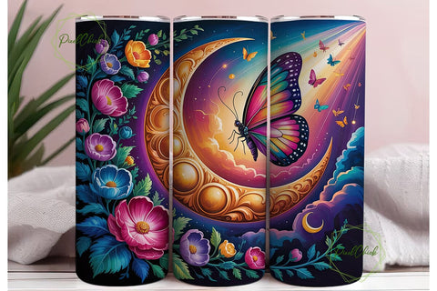 Mystical Moon Butterfly Flowers Tumbler Sublimation PixelChick 