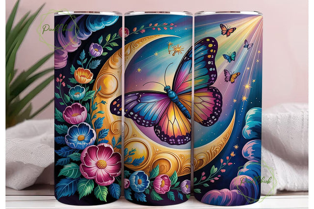Mystical Moon Butterfly Flowers Tumbler Sublimation PixelChick 