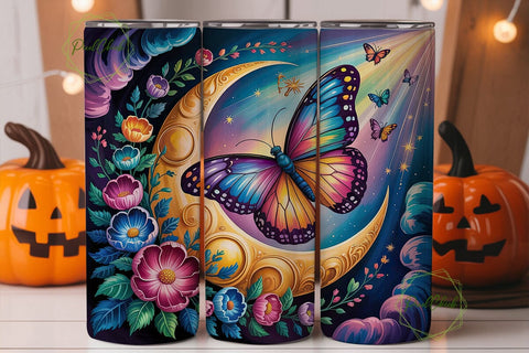 Mystical Moon Butterfly Flowers Tumbler Sublimation PixelChick 