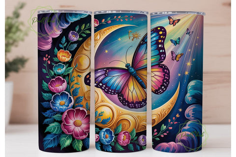 Mystical Moon Butterfly Flowers Tumbler Sublimation PixelChick 