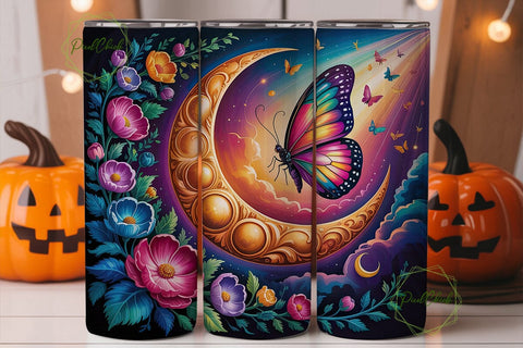Mystical Moon Butterfly Flowers Tumbler Sublimation PixelChick 